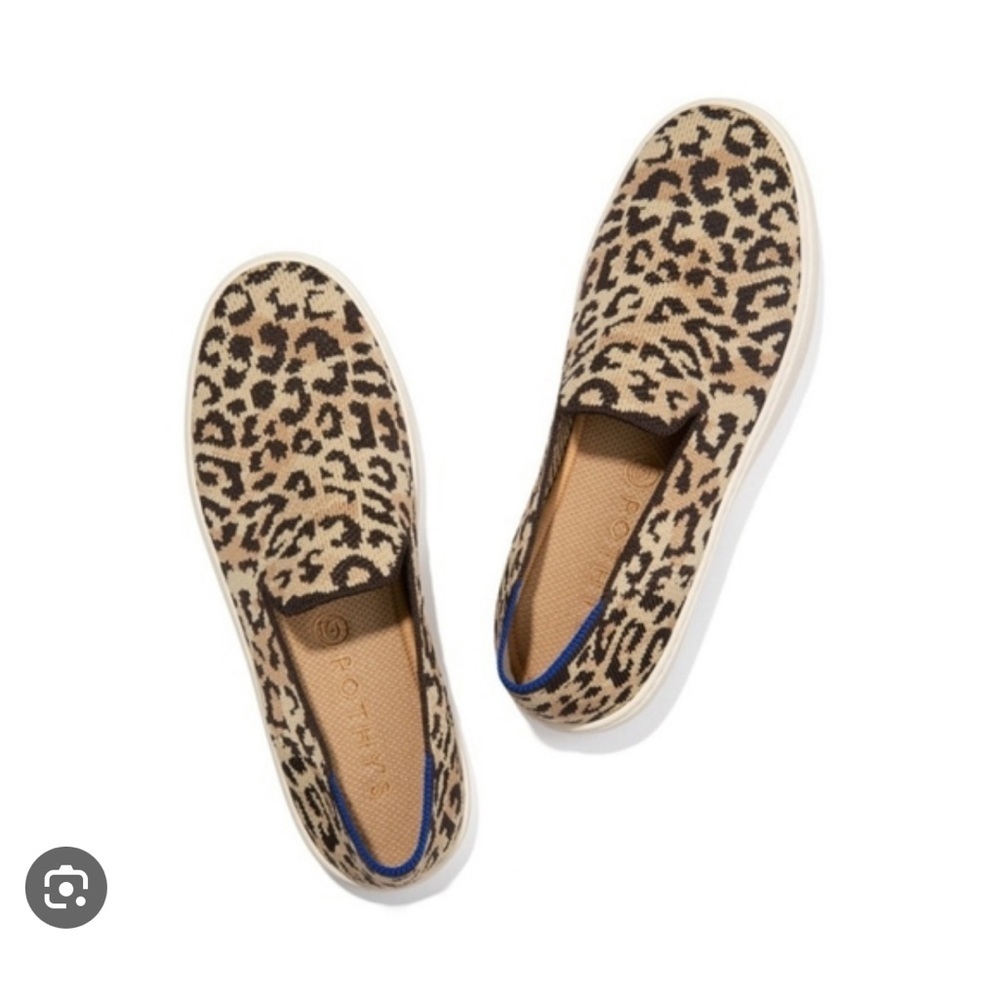 Rothy's Leopard Knit Slip-On Flats in Tan and Black